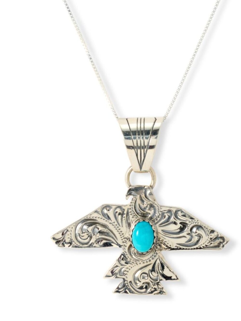 Chaco Canyon Sterling Silver Turquoise Eagle Pendant with Chain Hand crafted NWT - Picture 2 of 7